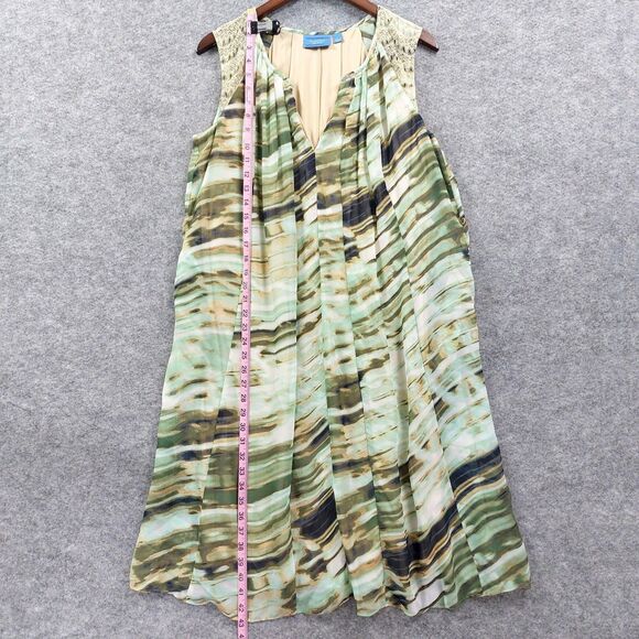 Simply Vera Wang Dress Sz L Green Cream Abstract Pleated Sleeveless Boho Comfort - Picture 5 of 12